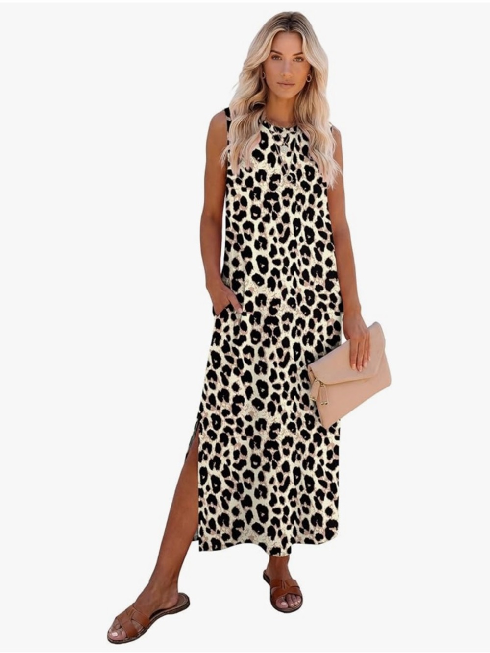 Rumia Sleeveless Leopard Print Maxi Dress - Cream & Black